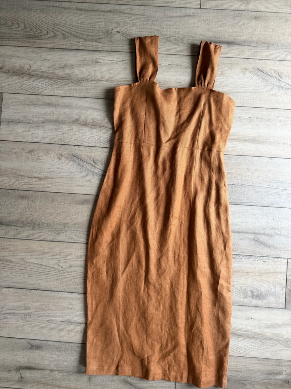 Women's Rust-Orange Linen-Blend Midi Dress Skirt